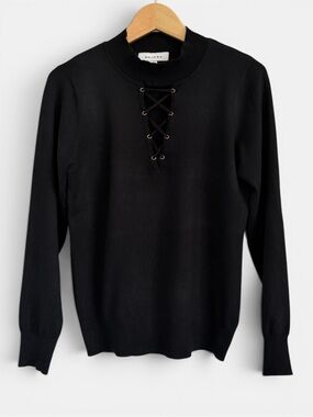 Majora Black Lace-Up Pullover Turtleneck Sweater - Women's